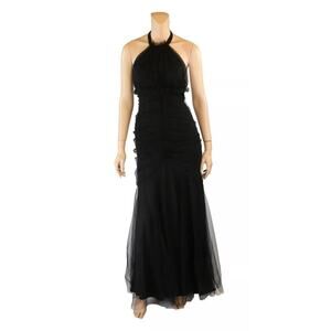 NWT Vintage Cache Women's Black Tulle Halter Neck Party Mesh Prom Dress Size 4